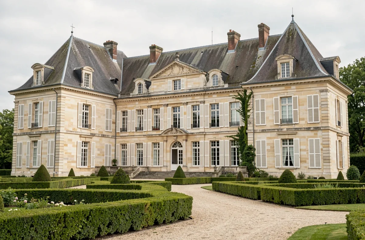 Château de Boucq en Meurthe-et-Moselle, manoir classique avec façade symétrique et jardin à la française