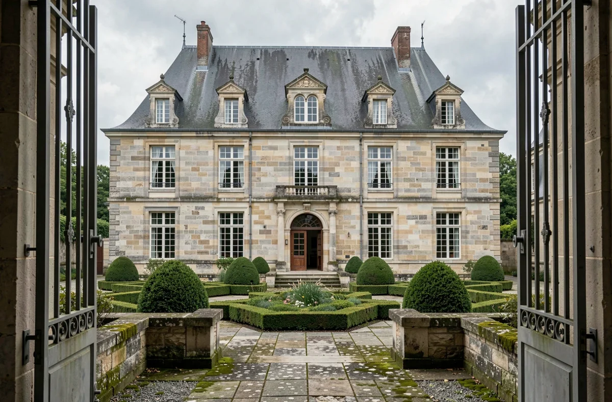 Château de Clévant en Haute-Marne, petit château Renaissance avec lucarnes sculptées et jardin en parterre