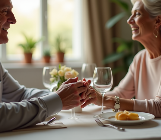 Les secrets d’un mariage qui dure : zoom sur les noces d’argent Couple mature souriant lors d'un dîner romantique