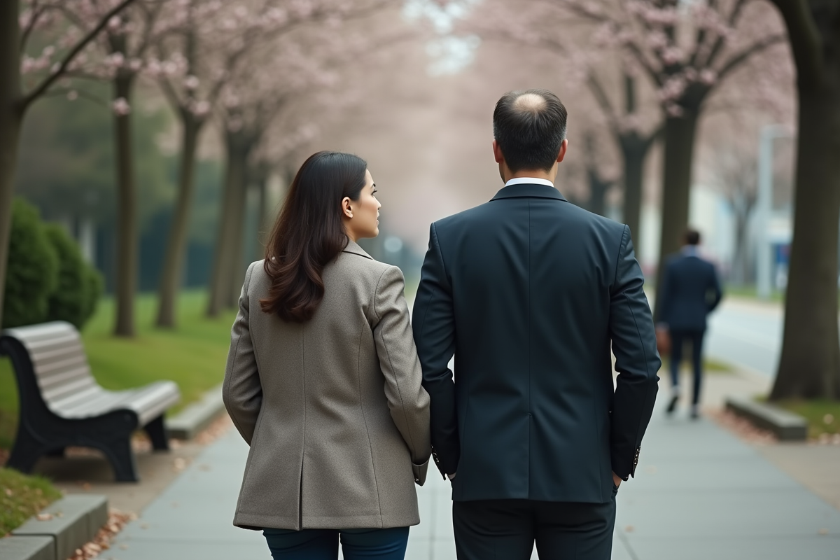 Couple discutant dans la rue en ville