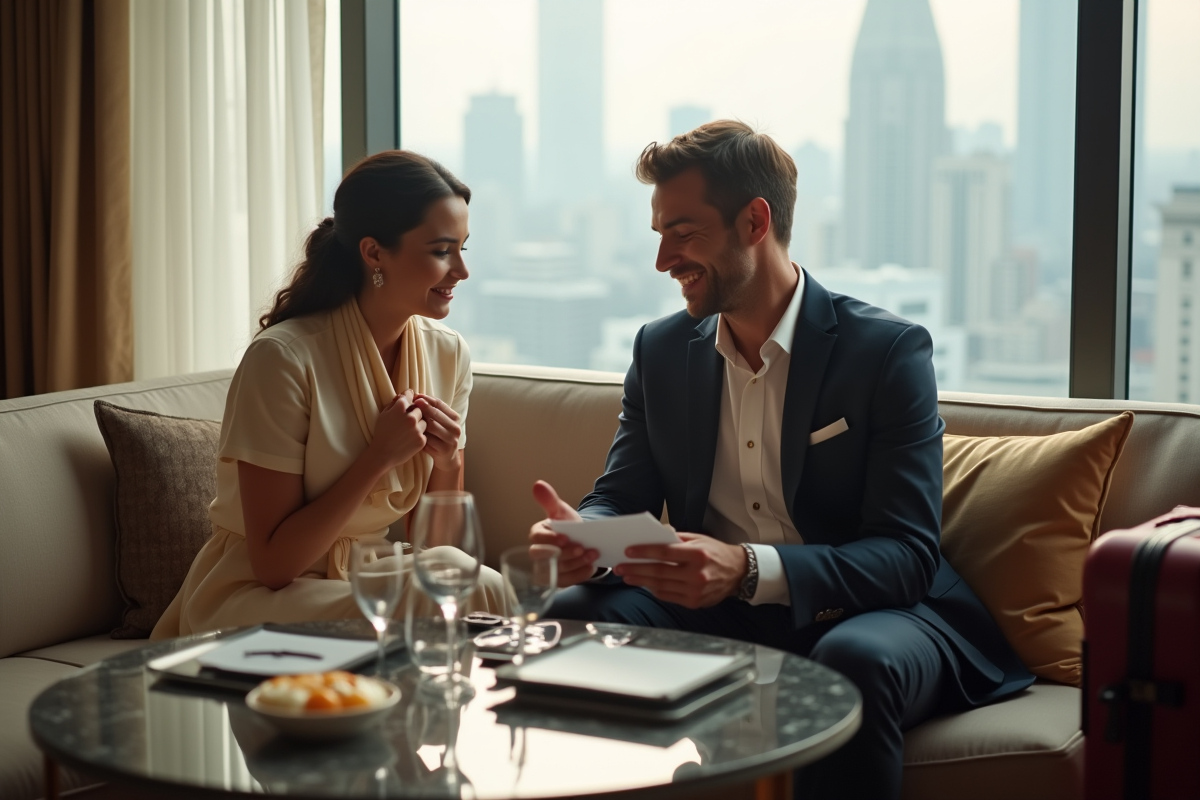 Couple élégant dans une suite d