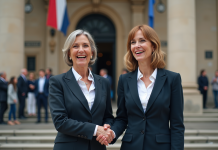 Mariage pour tous en France : histoire de la légalisation Couple de femmes souriantes en costume devant la mairie