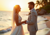 Couple échangeant leurs vœux sur une plage tropicale au lever du soleil