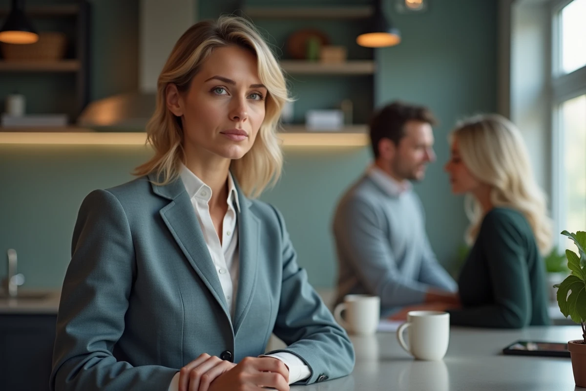 Femme observant un collègue au bureau en mode discret
