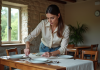 Femme arrangeant des couverts sur une table de salle à manger