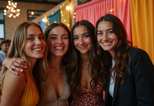 Groupe d'amis souriants lors d'une soirée entre jeunes