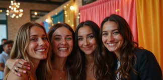 Groupe d'amis souriants lors d'une soirée entre jeunes
