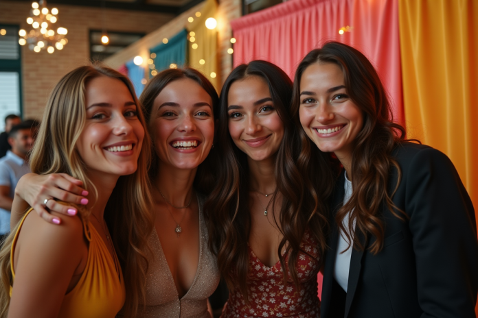 Groupe d'amis souriants lors d'une soirée entre jeunes