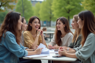 Groupe de femmes discutant autour d'un café en ville