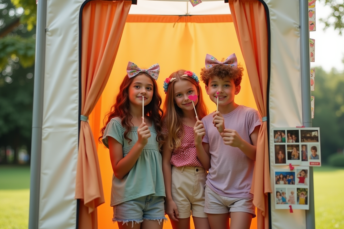 Trois adolescents posant avec des accessoires lors d