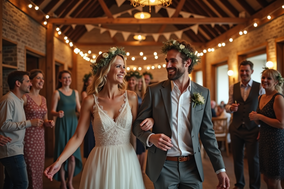 Couple en danse dans une grange chaleureuse