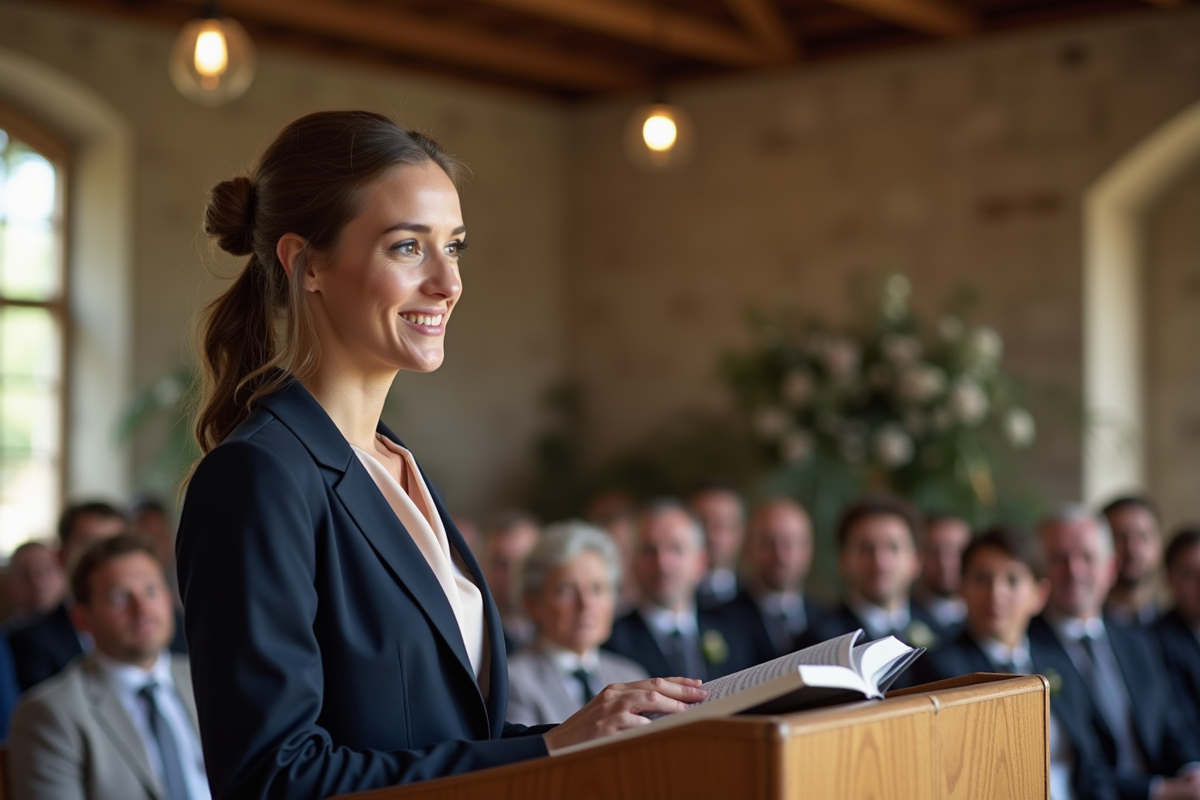 Femme officiant de mariage parlant lors d