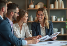 Organisatrice de mariage souriante en bureau moderne