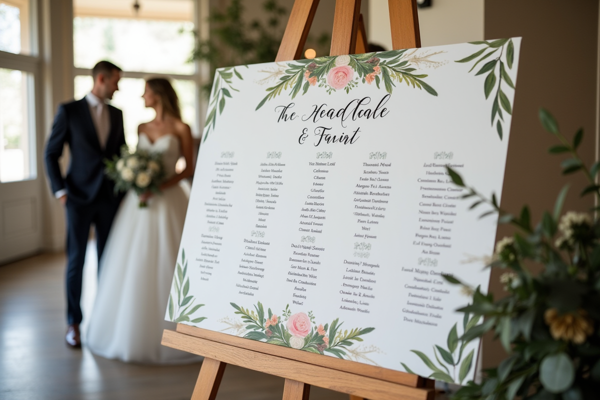 Plan de table de mariage sur chevalet en bois