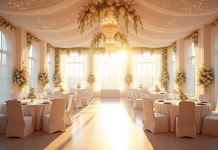 Salle de reception mariage élégante avec guirlandes florales